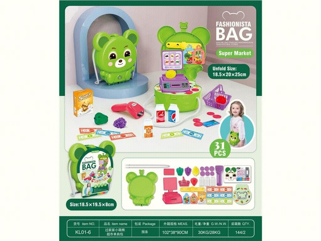 Игровой набор "Мишка-супермаркет": сумка, овощи, фрукты, касса