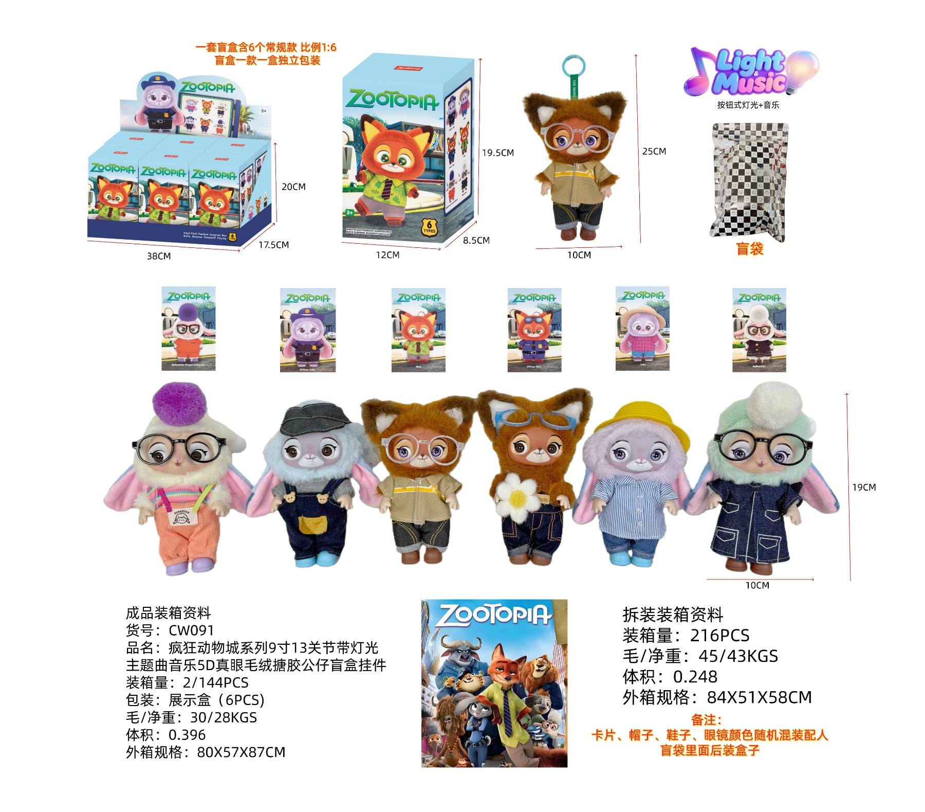 Мягкая игрушка Zootopia, 23 см, с музыкой и подсветкой
