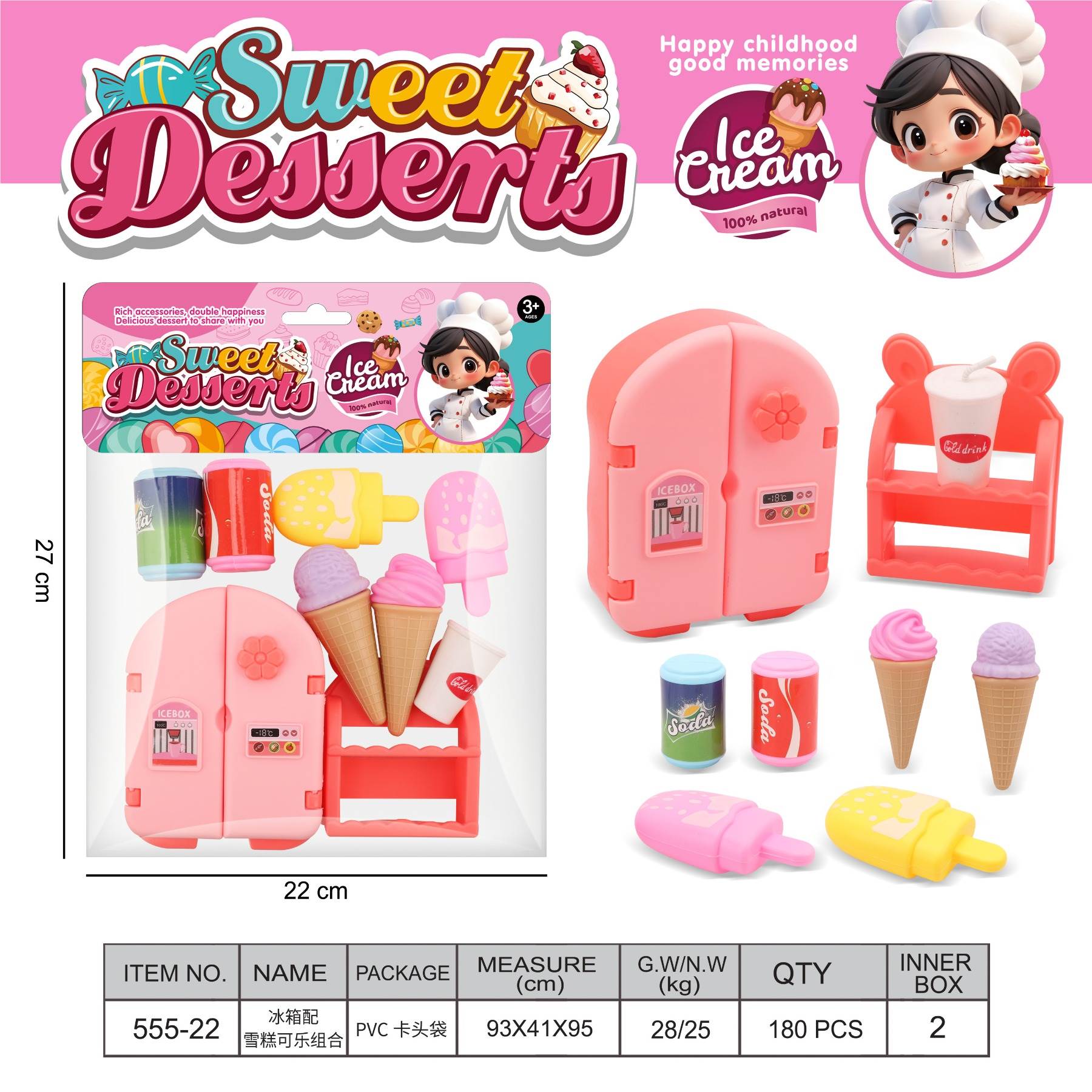 Игровой набор "Холодильник с продуктами": кола и мороженое