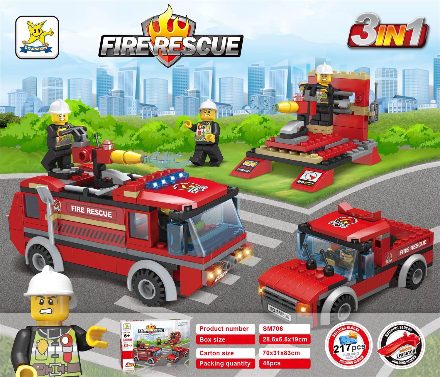 Конструктор Пожарная машина 3в1, Lego-тип