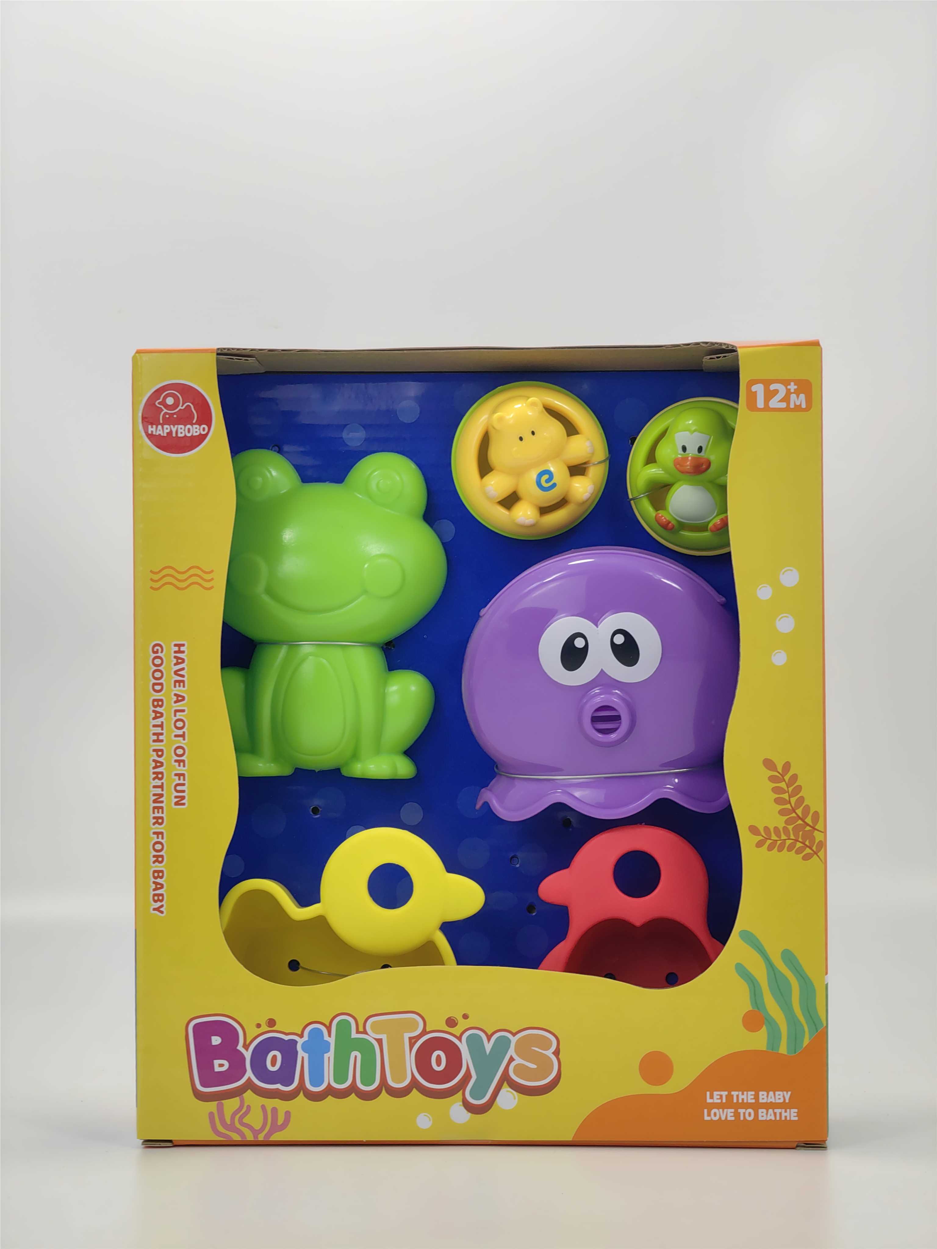 Игрушки для ванной: лягушка, осьминог, уточка/пингвин с ложками