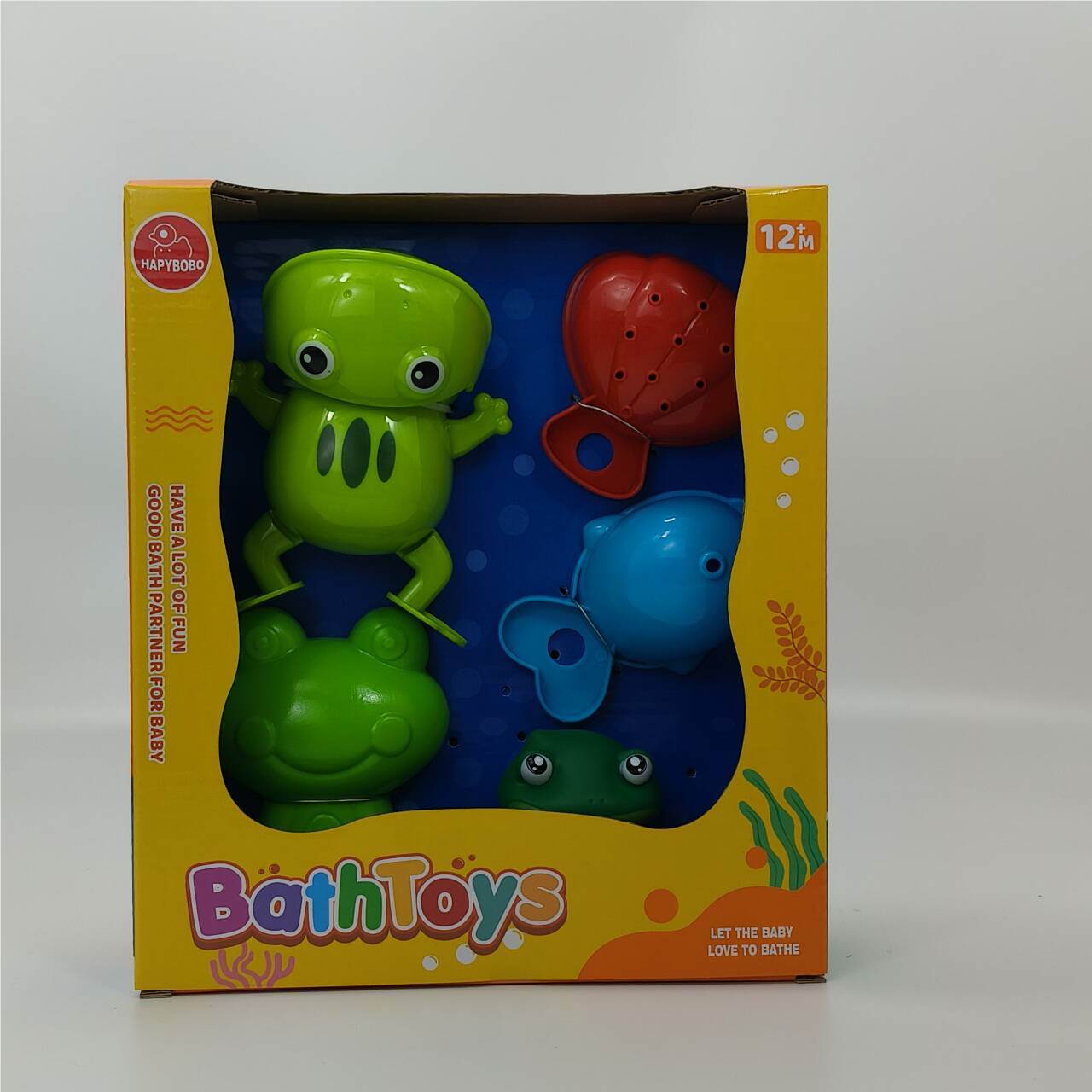 Набор игрушек для ванной 3 лягушки, ракушка и рыбка