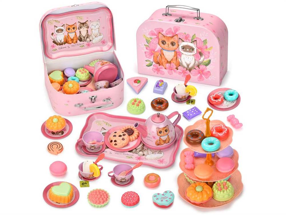 Игровой набор посуды "Кошкин чай": жестяной сервиз для девочек