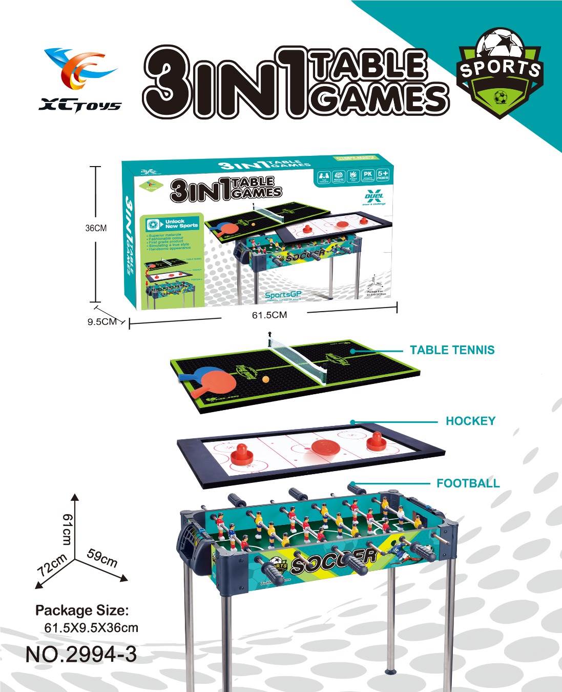 Игровой стол 3 в 1: футбол, бильярд, хоккей