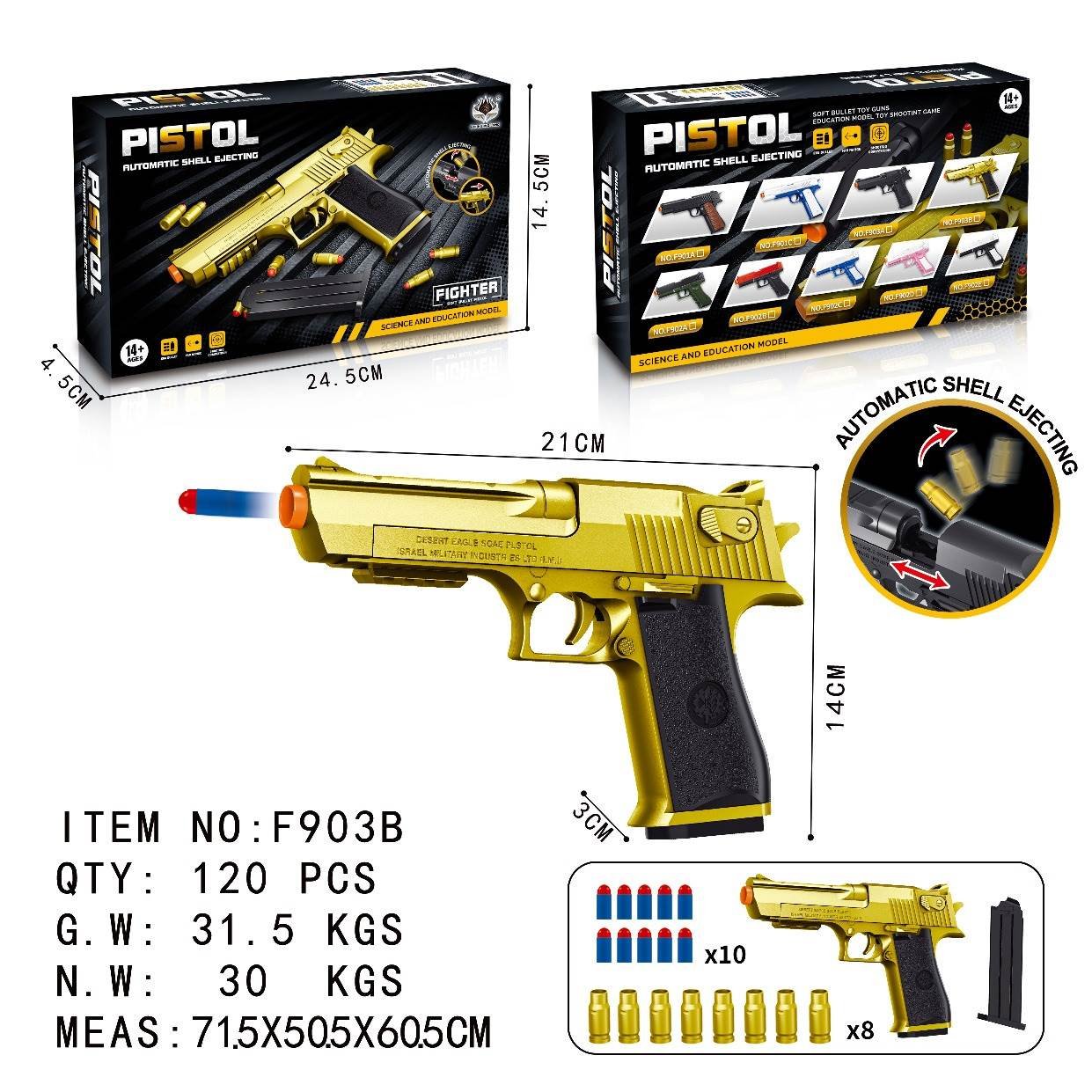 Desert Eagle Золотой, пневматический пистолет с мягкими пулями
