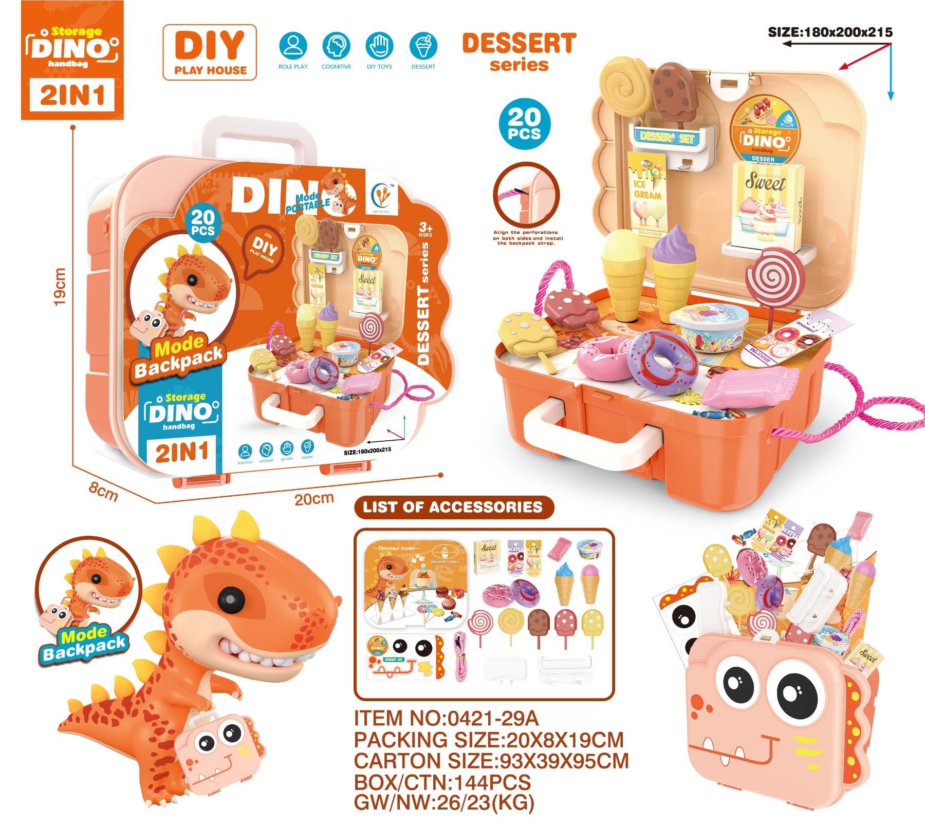 Игровой набор "Дино-рюкзак": сладости, десерты, продукты
