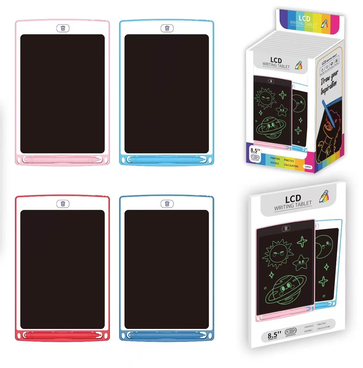LCD-планшет для рисования 8.5", белый, в дисплейной коробке
