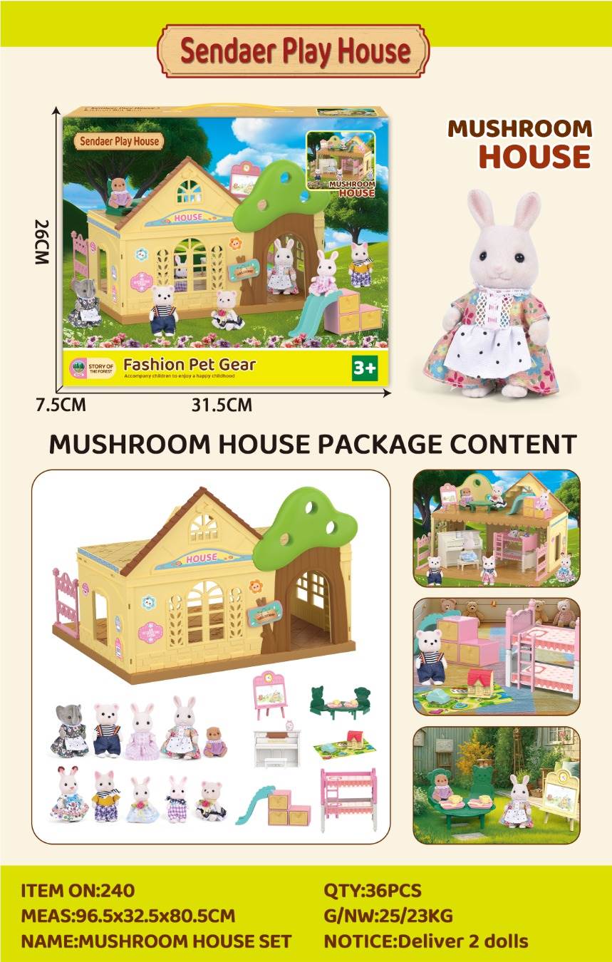 Игровой набор "Грибной домик": сборный дом, куклы, аксессуары