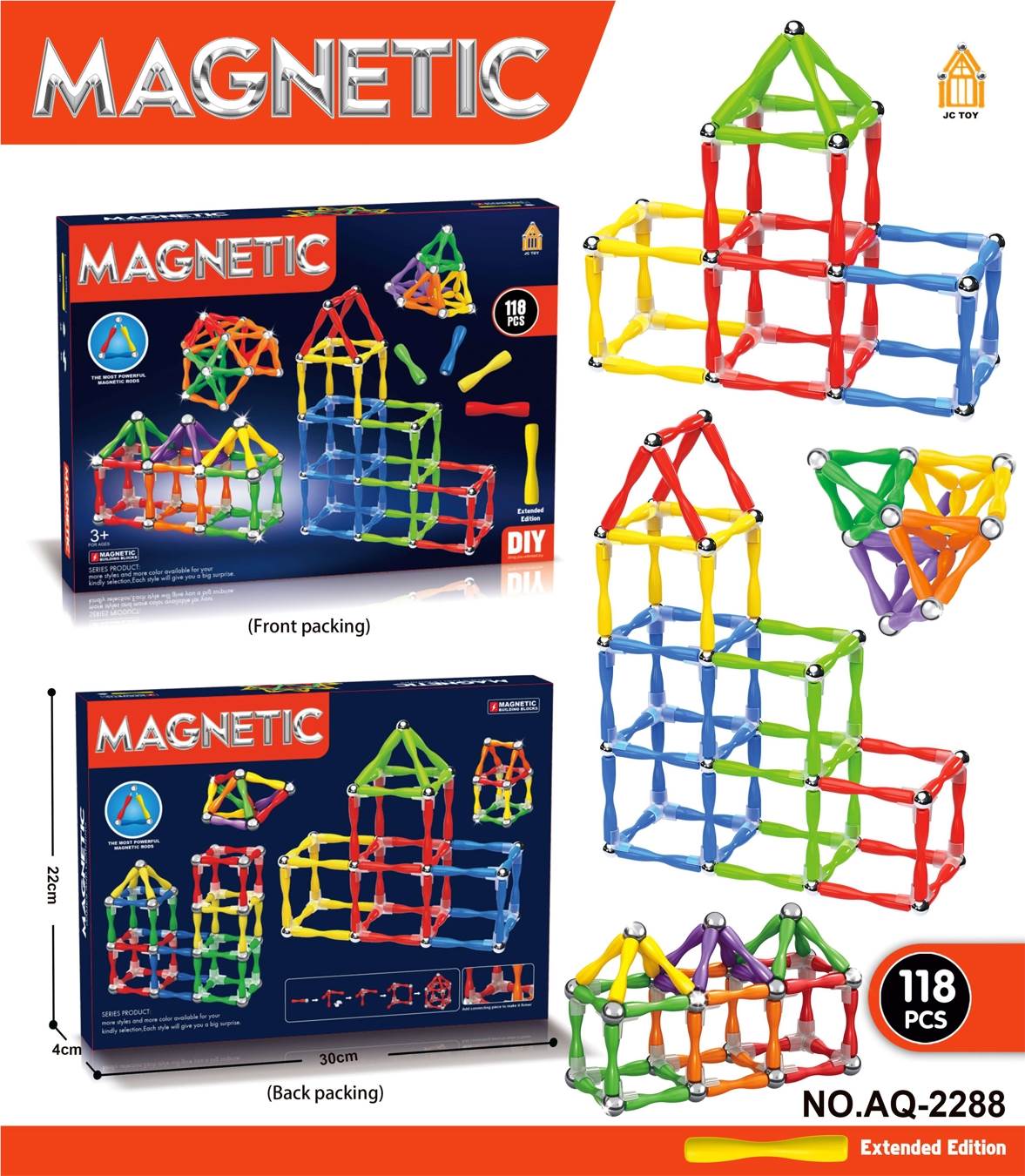 Магнитный конструктор 3D, 118 деталей