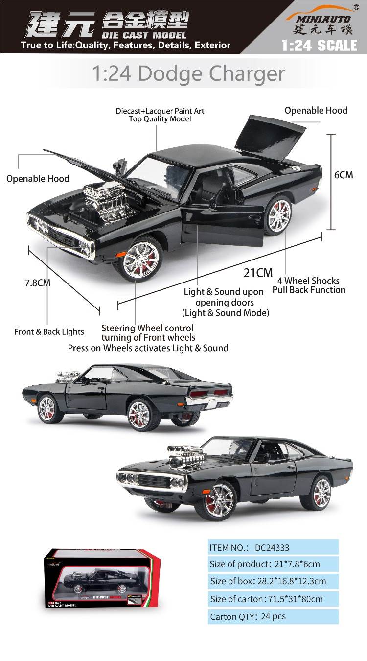 Модель DODGE CHALLENGER 1:24, металл, инерционная