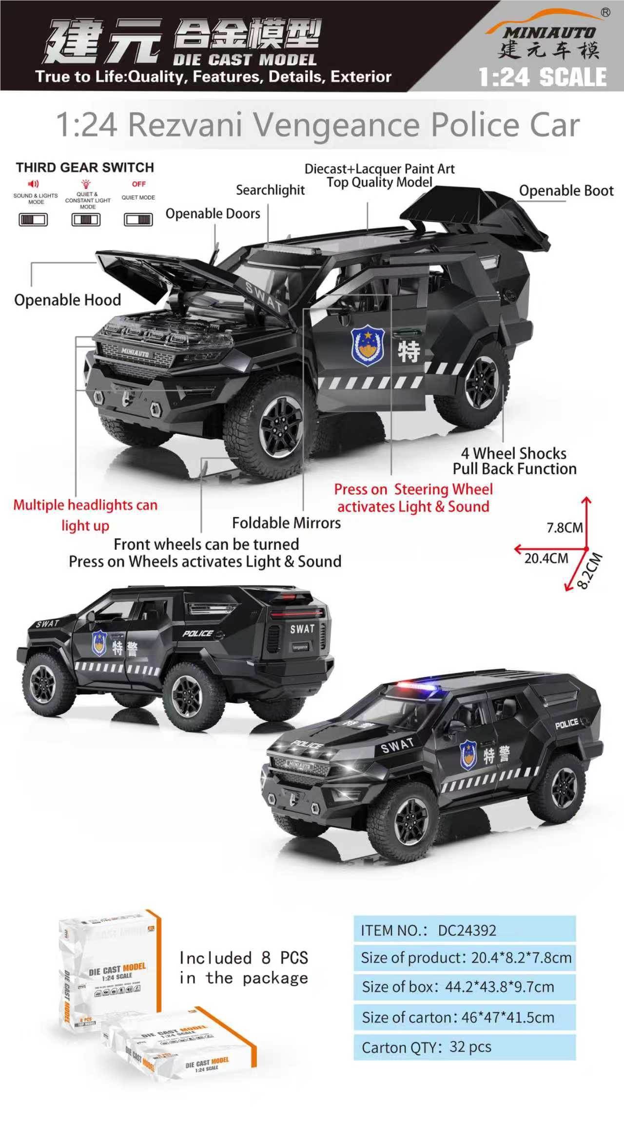 1:24 Rezvani Avengers Полиция (8шт/уп)