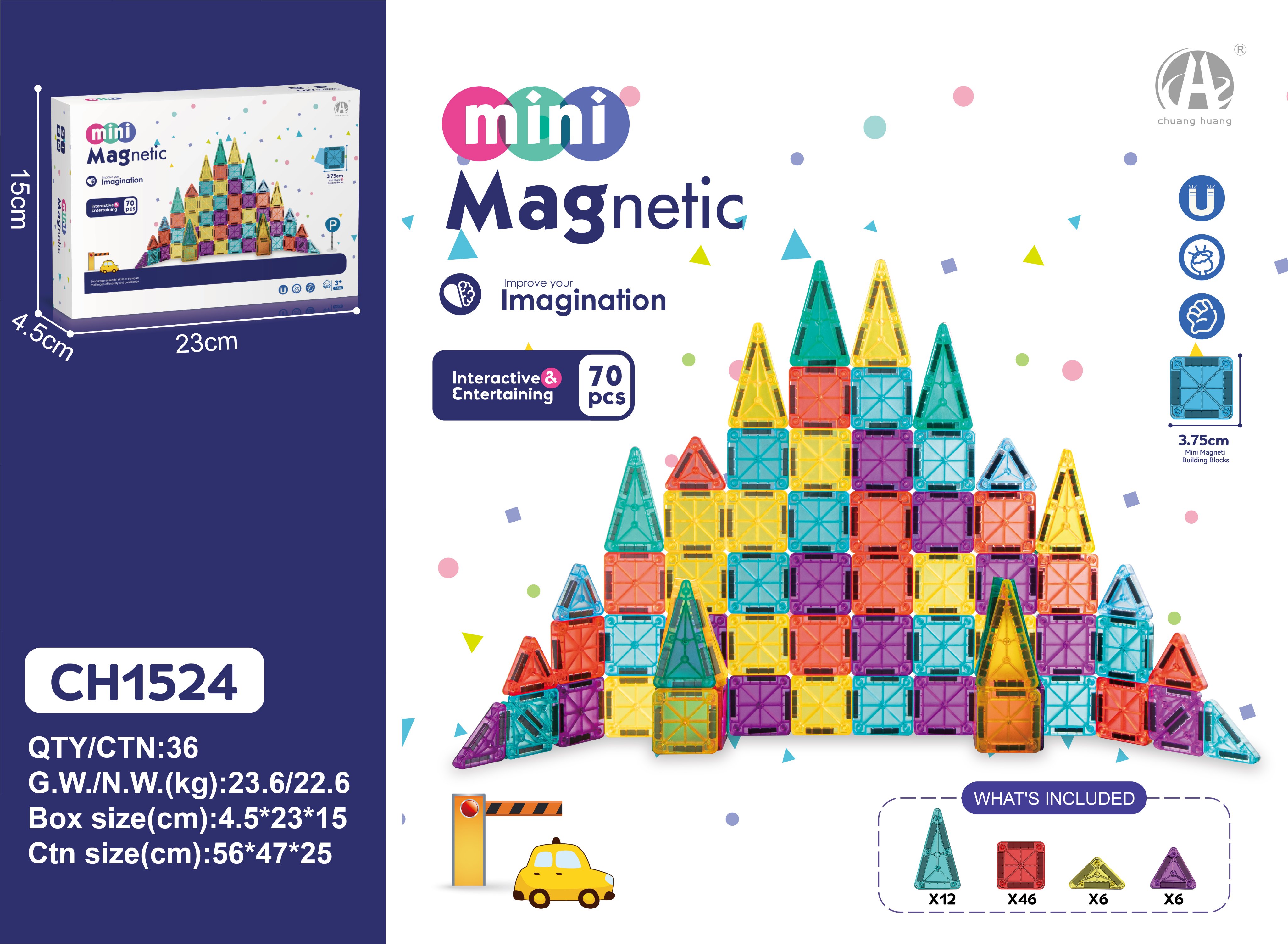 Мини-магнитный конструктор 70 деталей, 3.75 см, для Европы