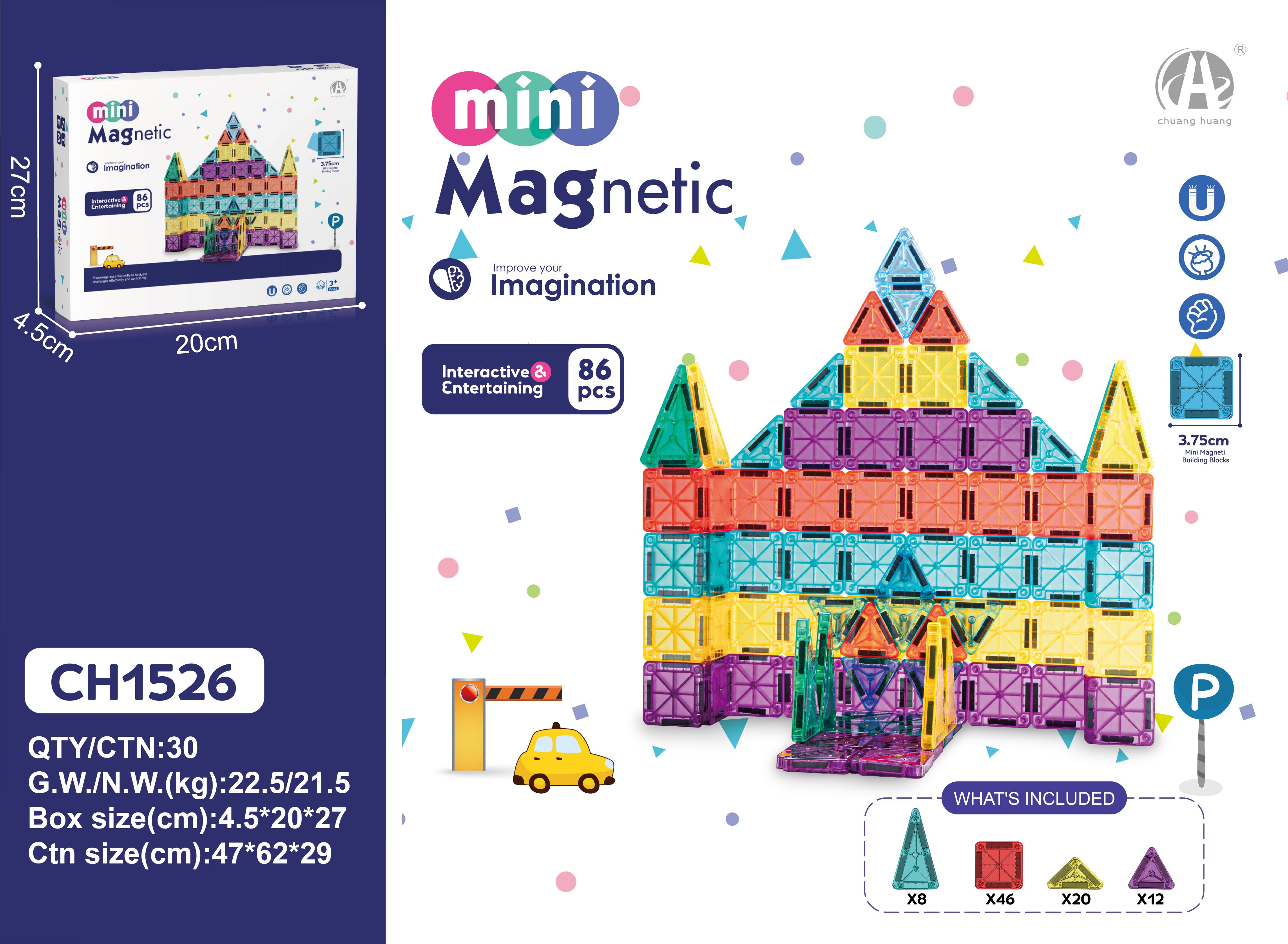 Мини-магнитный конструктор 86 деталей, 3.75 см