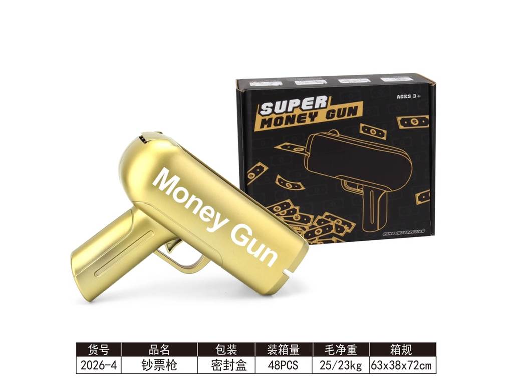 Пистолет для денег Money Gun, золотой, с купюрами