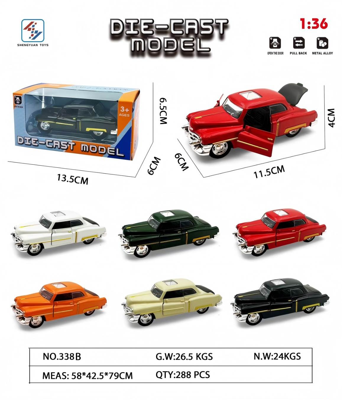 Ретро-автомобиль Cadillac 1:36, сплав, инерционный механизм
