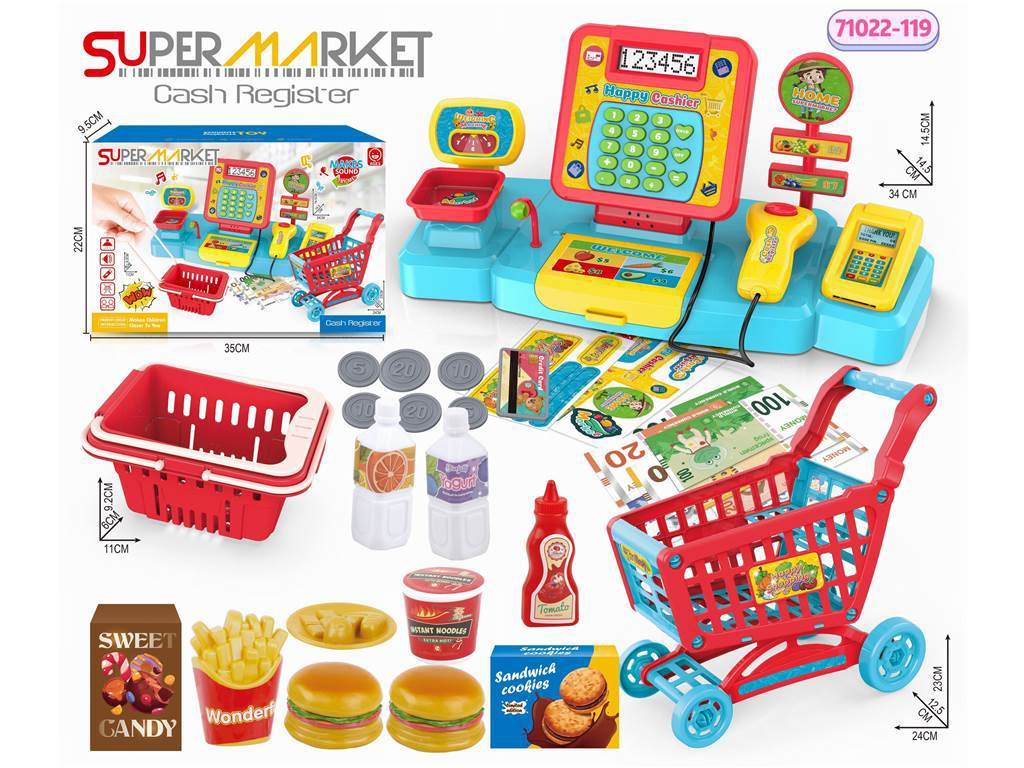 Игровой набор "Магазин": касса, тележка, бургеры