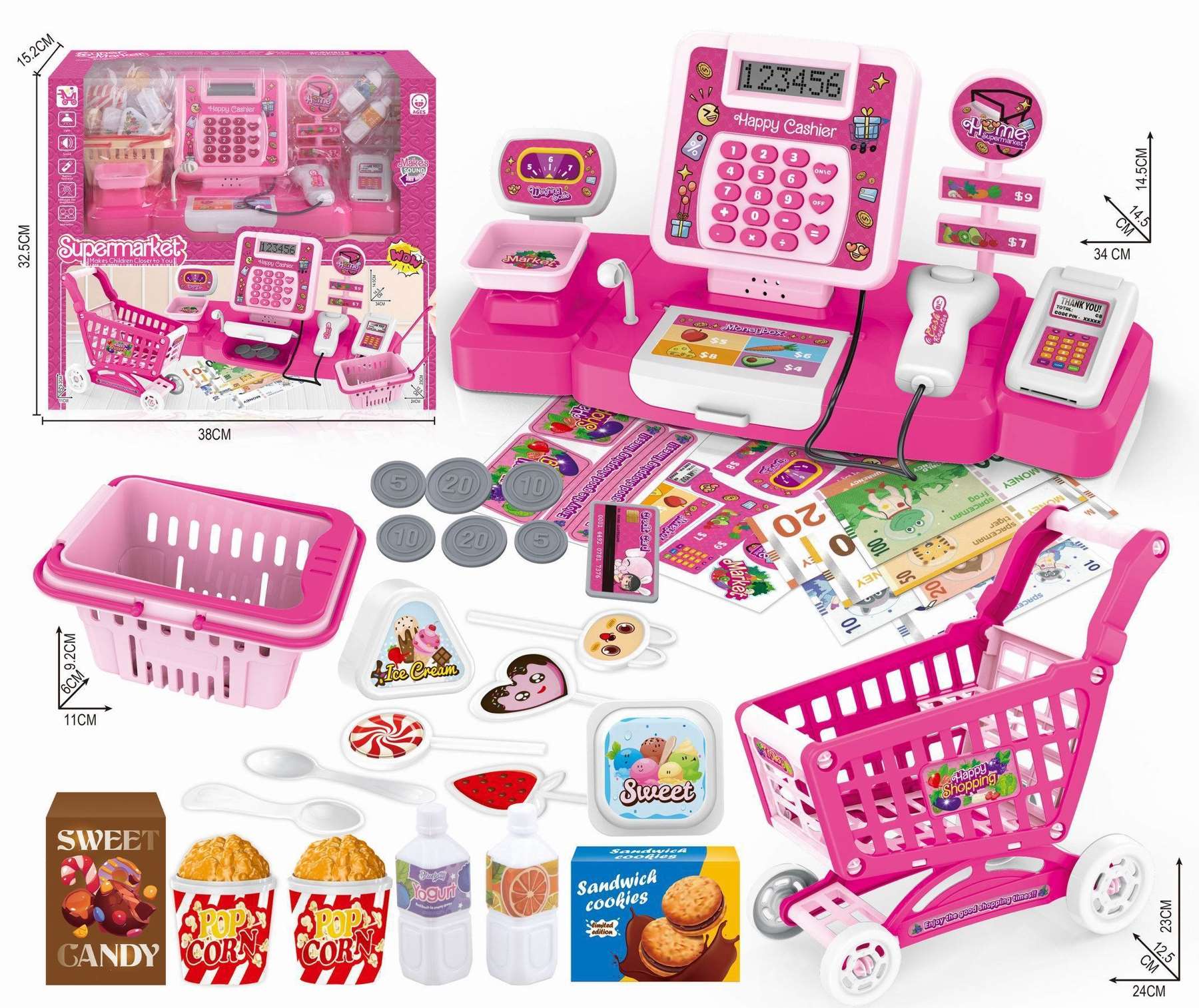 Игровой набор "Магазин": тележка, касса, леденцы
