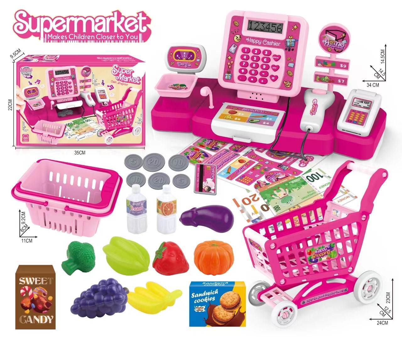 Игровой набор "Магазин": касса, тележка, фрукты