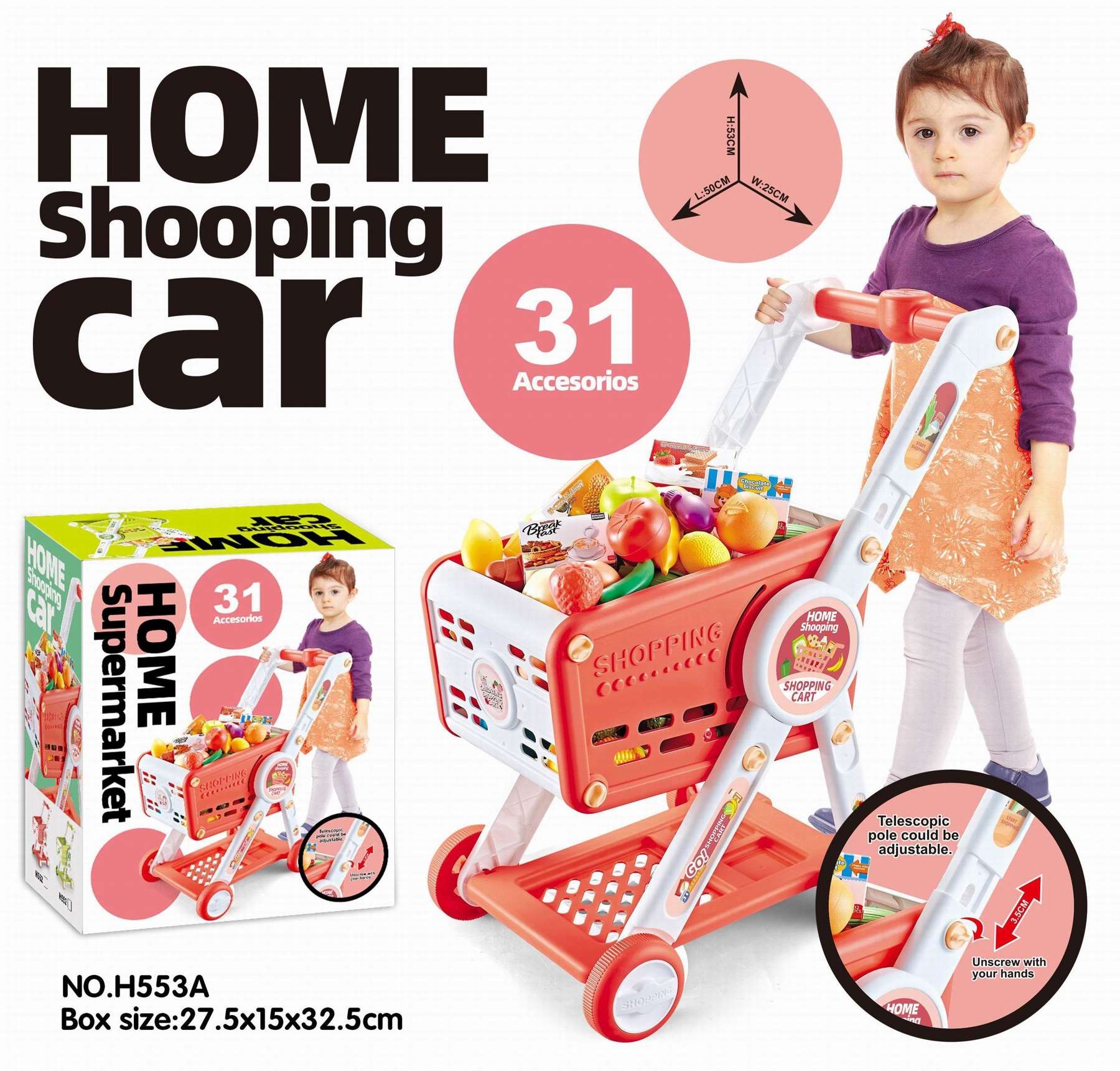 Игровой набор "Тележка с продуктами", красная, 30 предметов