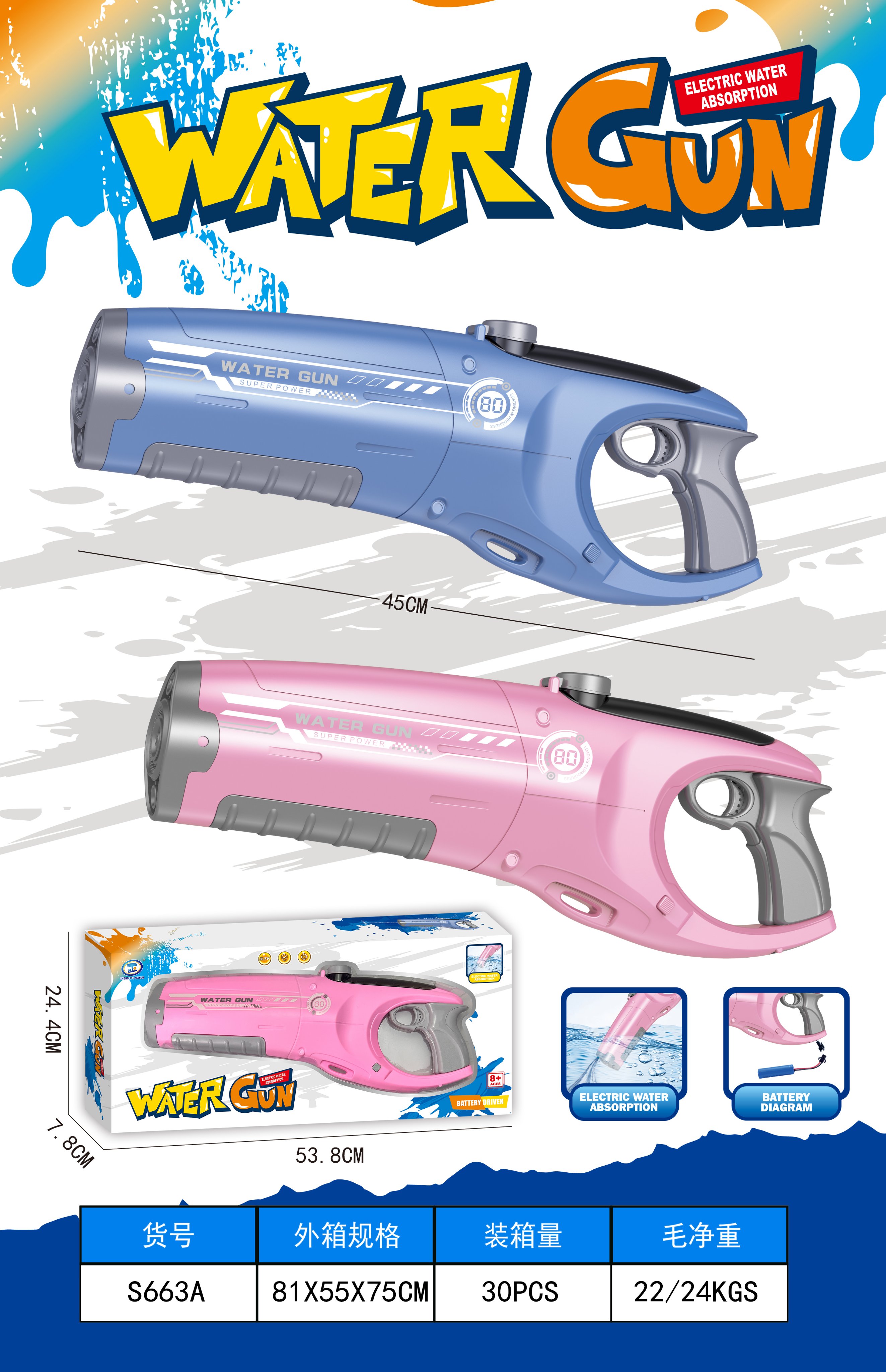 Электрический водяной пистолет B/O WATER GUN оптом