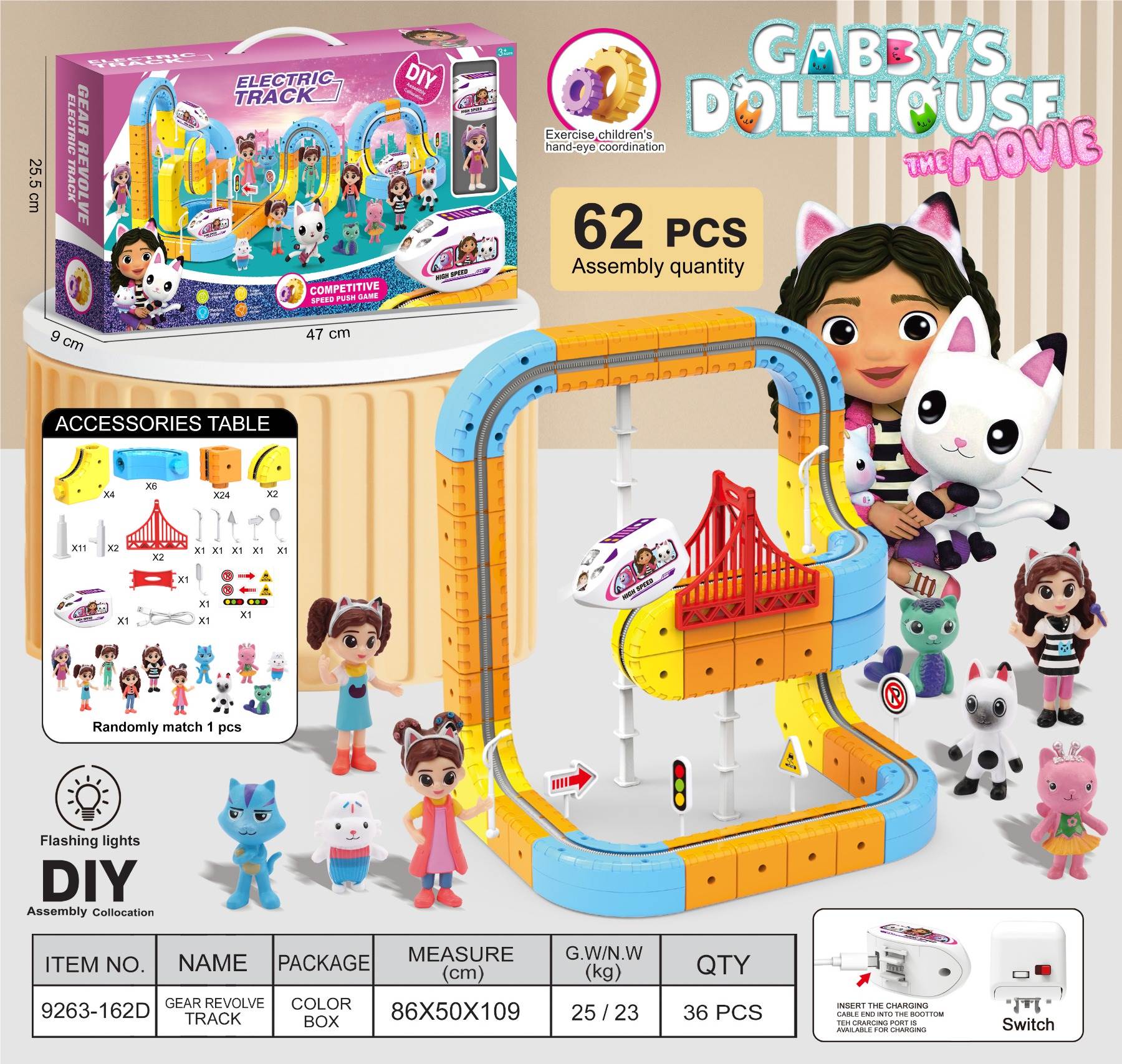 Игровой набор Gabby Doll: Светящаяся трасса с машинкой