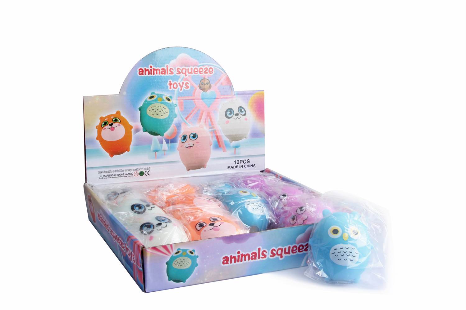Антистресс игрушка-мялка Сова, 12 шт/бокс