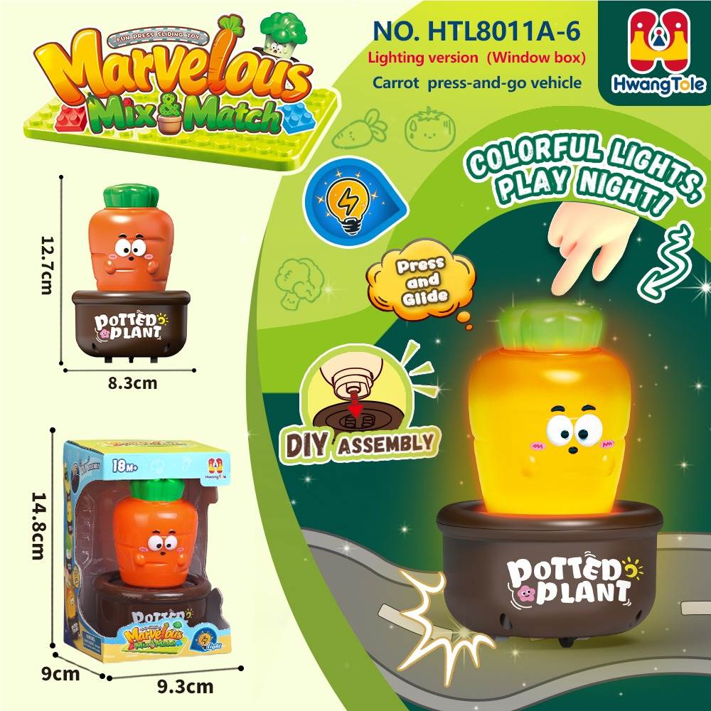 Игрушка-каталка "Овощной автомобильчик" с подсветкой и DIY блоками