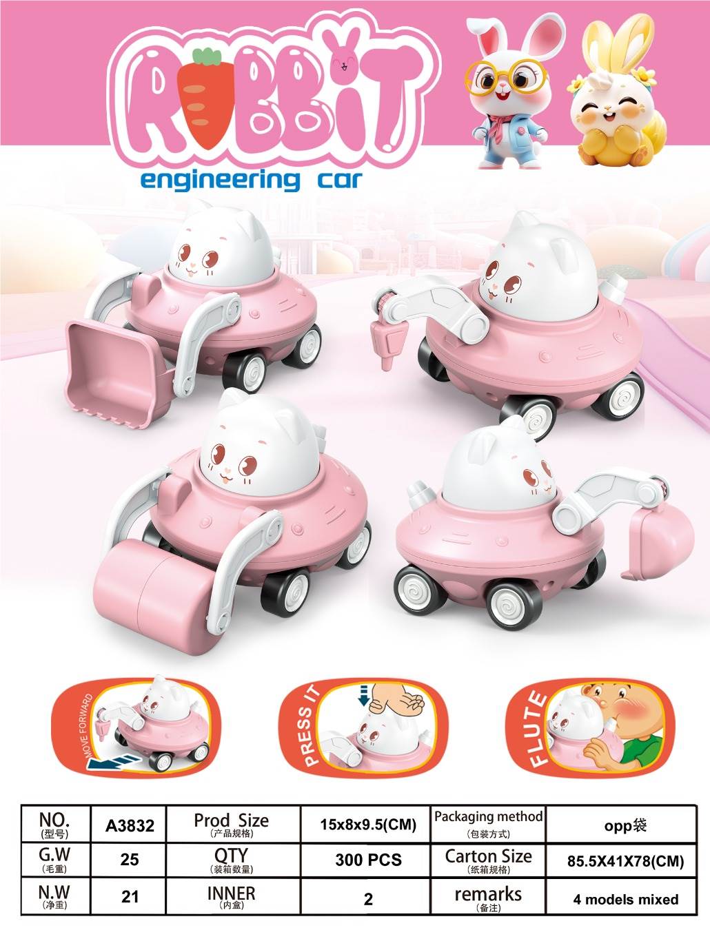 Игрушка-пищалка: Кролик, НЛО, машинка, нажимной механизм
