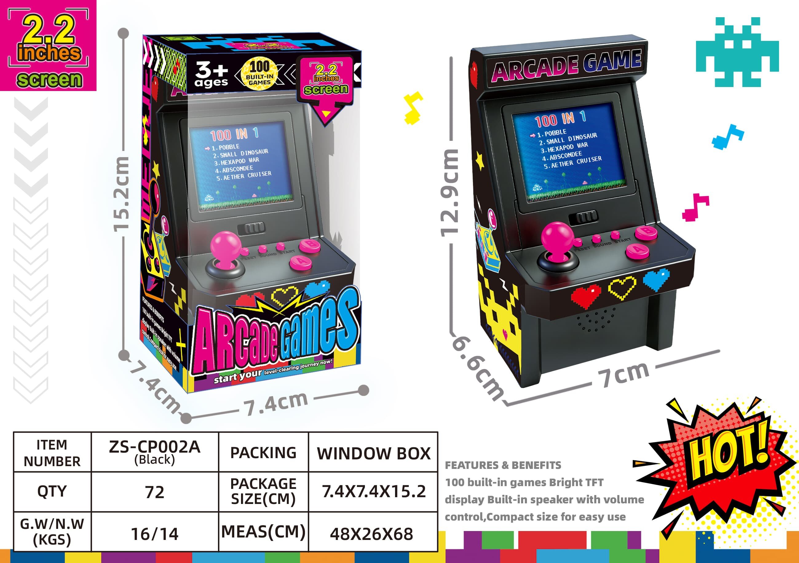 Аркадная игровая консоль 2.2" с 100 играми