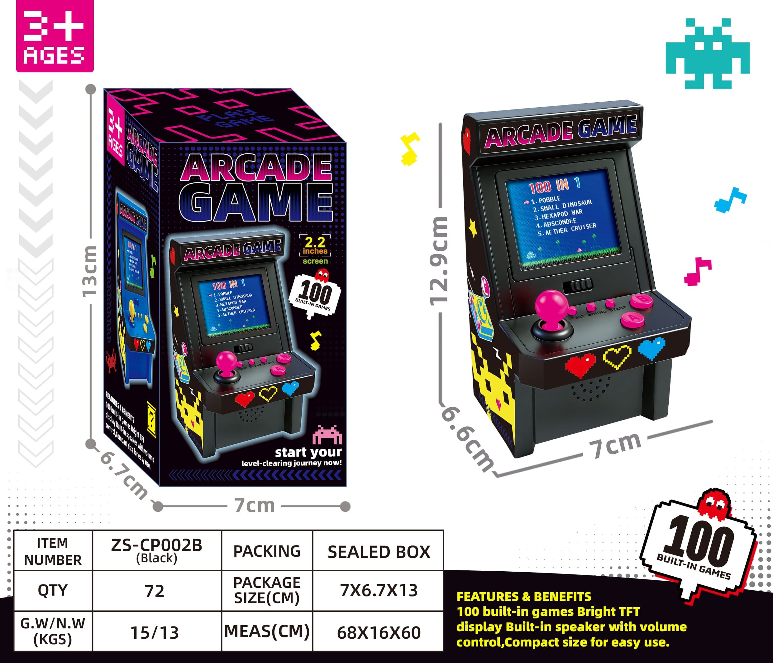 Аркадная игровая консоль 2.2" с 100 играми
