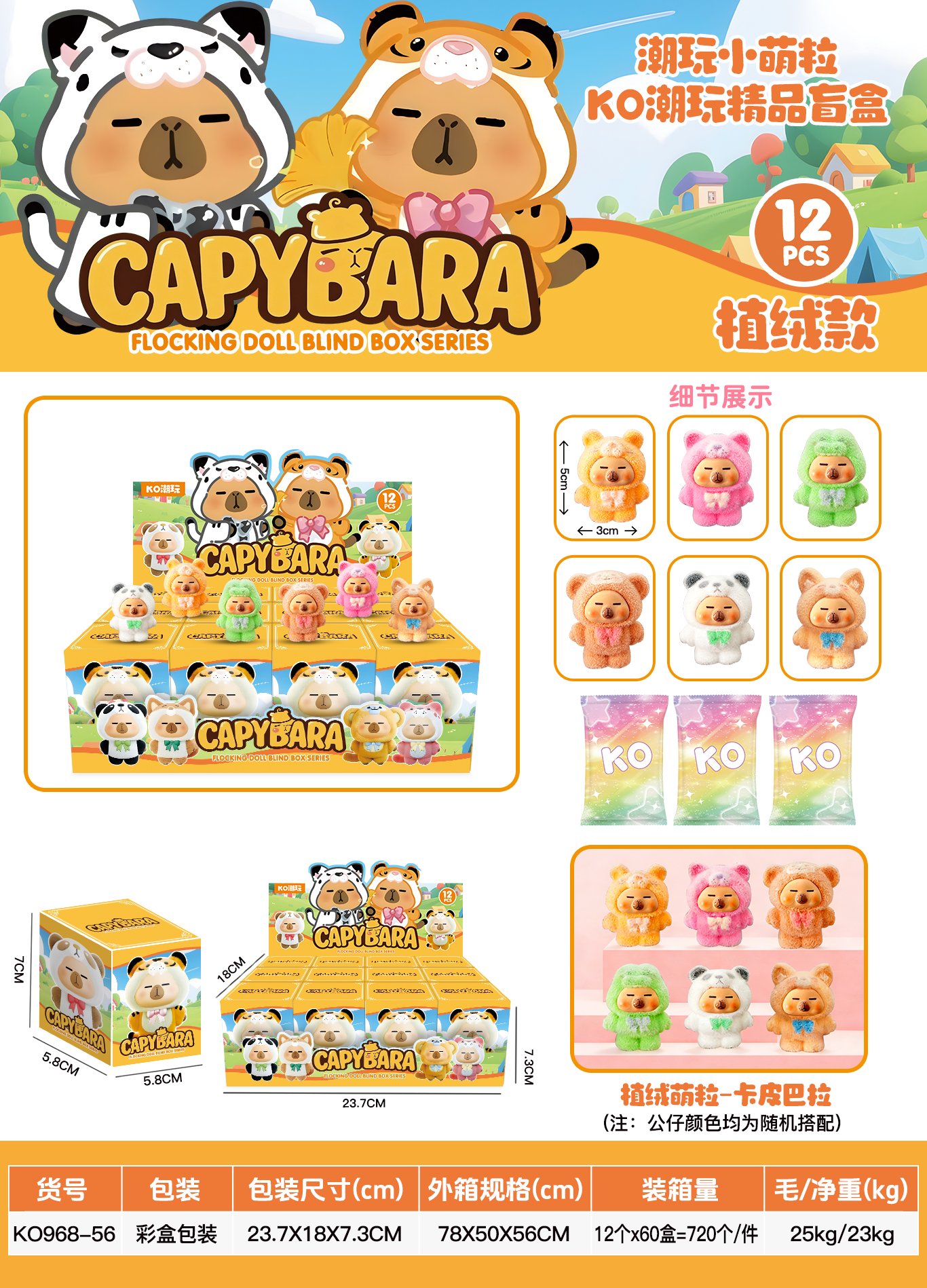 Капибара DIY: флокированные фигурки, 12 шт/уп
