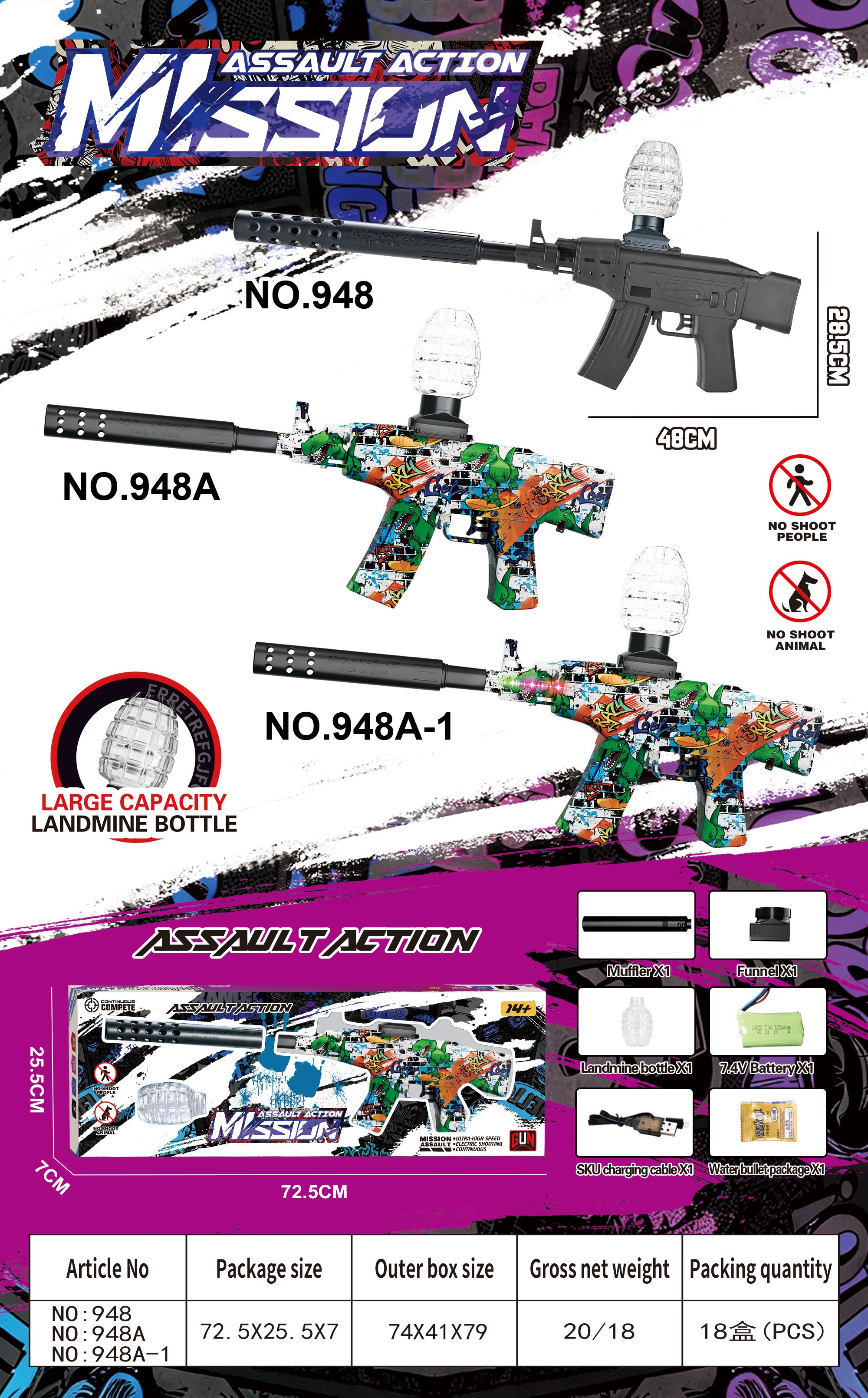 Детский автомат AK48CM на аккумуляторе, стреляет гидрогелем