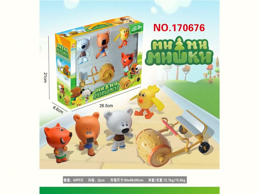 Мини-фигурки Mimi Bear: 4 животных + комбайн