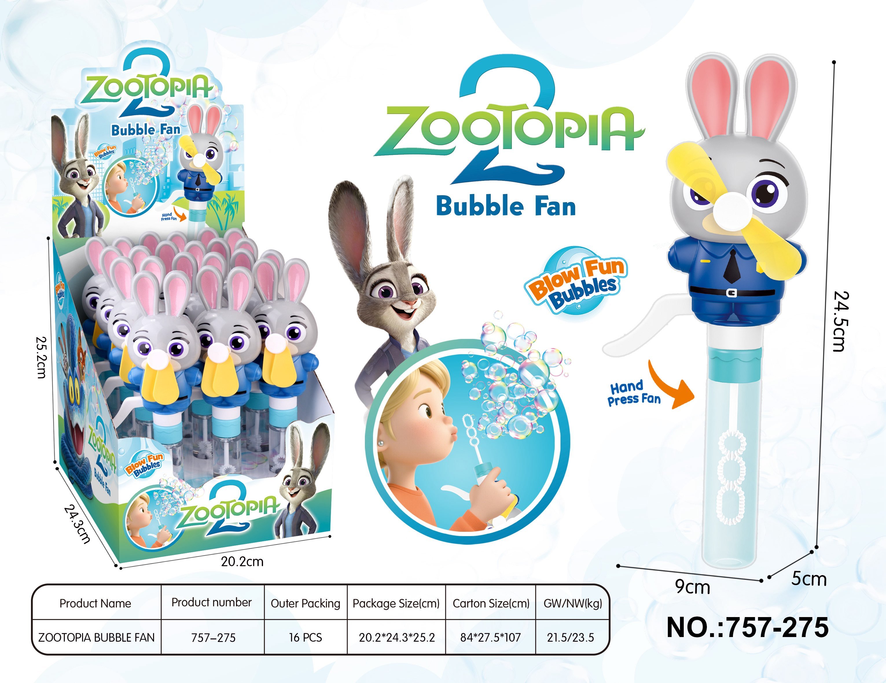 Ручной вентилятор Zootopia Judy с мыльными пузырями