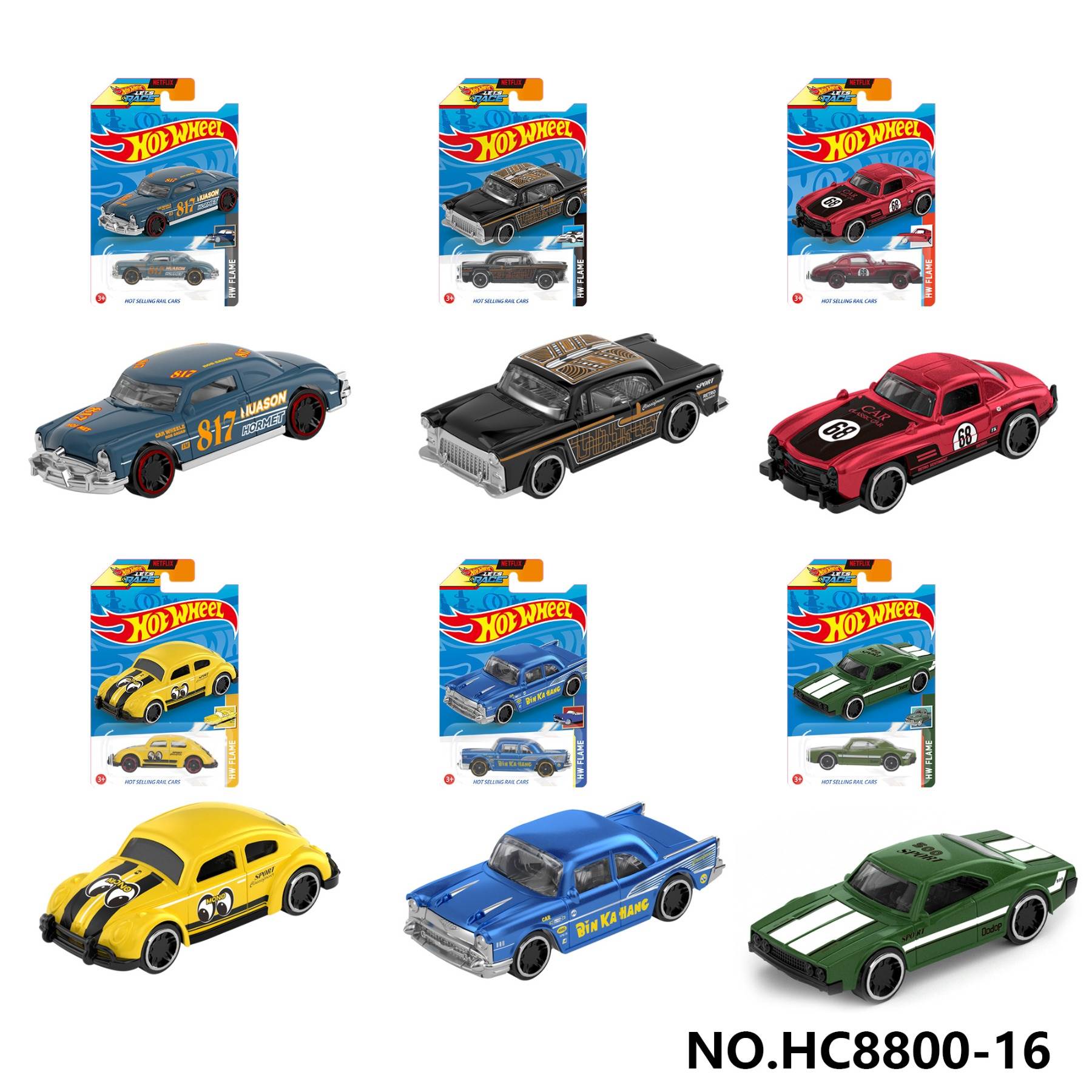 Набор из 6 металлических машинок Hot Wheels, масштаб 1:64, ретро