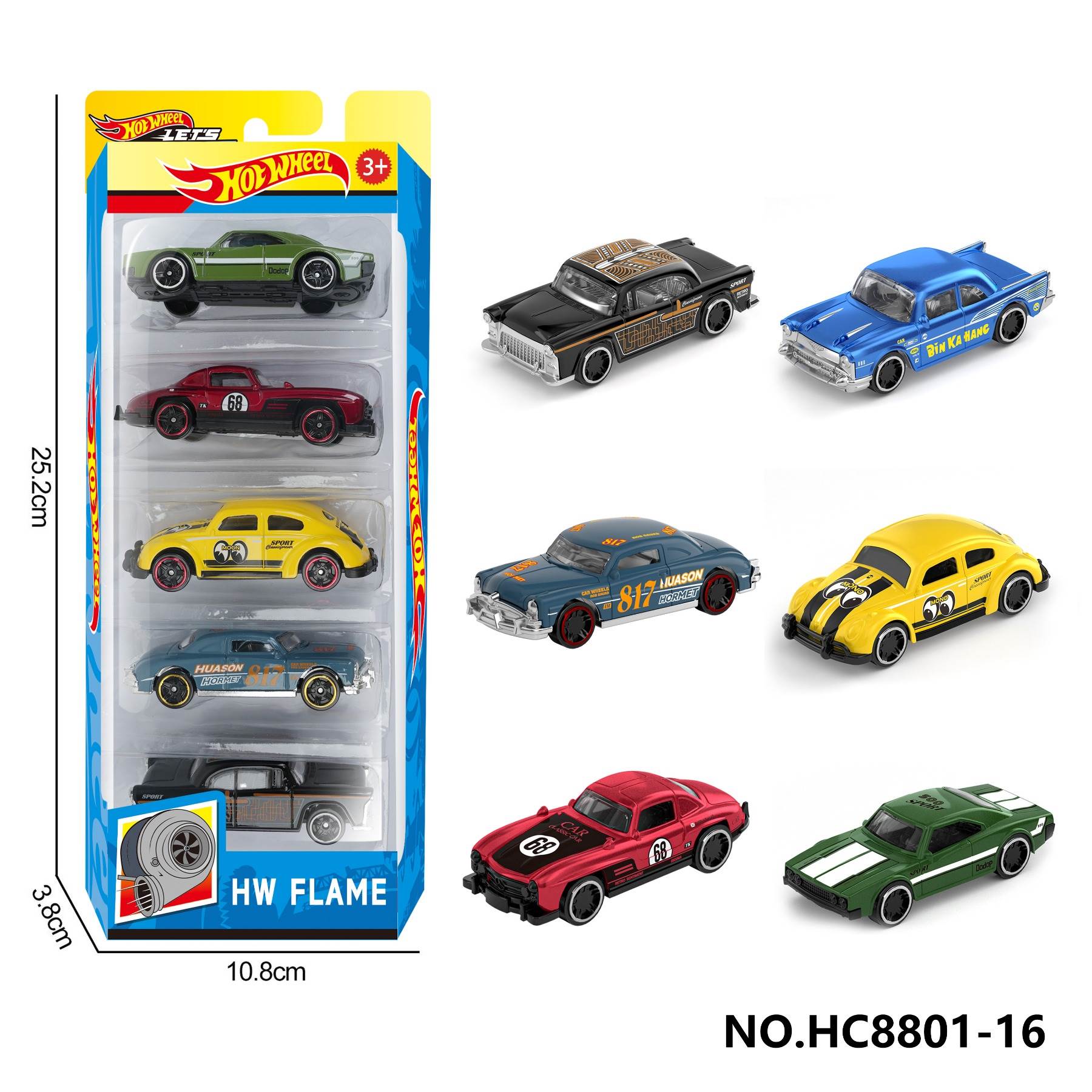 Набор из 6 литых машинок Hot Wheels, 5 классических моделей, масштаб 1:64