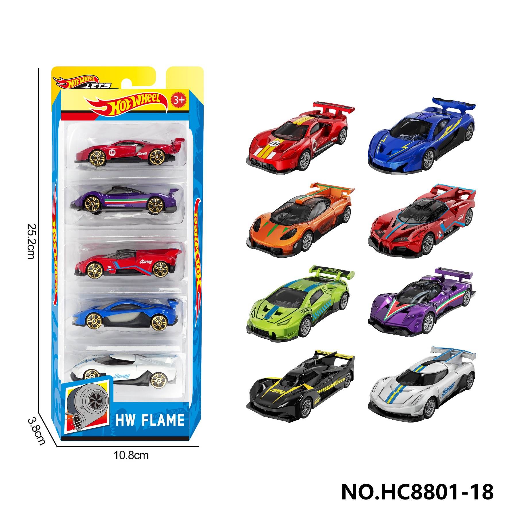 Набор из 8 металлических машинок Hot Wheels 1:64, 5 штук в упаковке