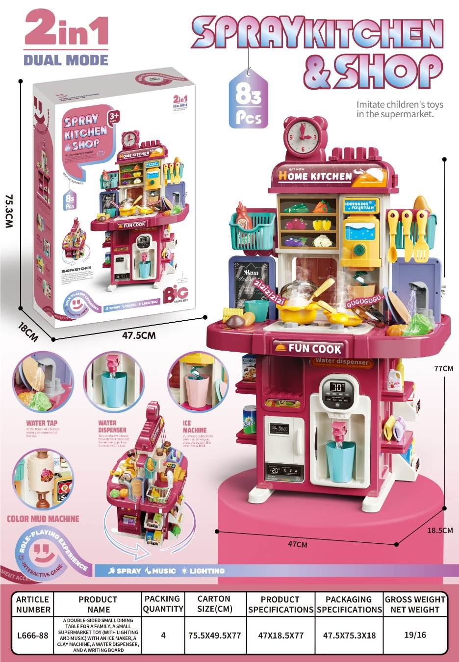 Двусторонний игровой набор: Кухня и Супермаркет