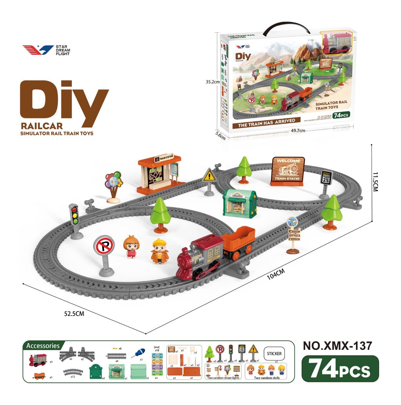 Электрический трек-конструктор DIY, 74 детали