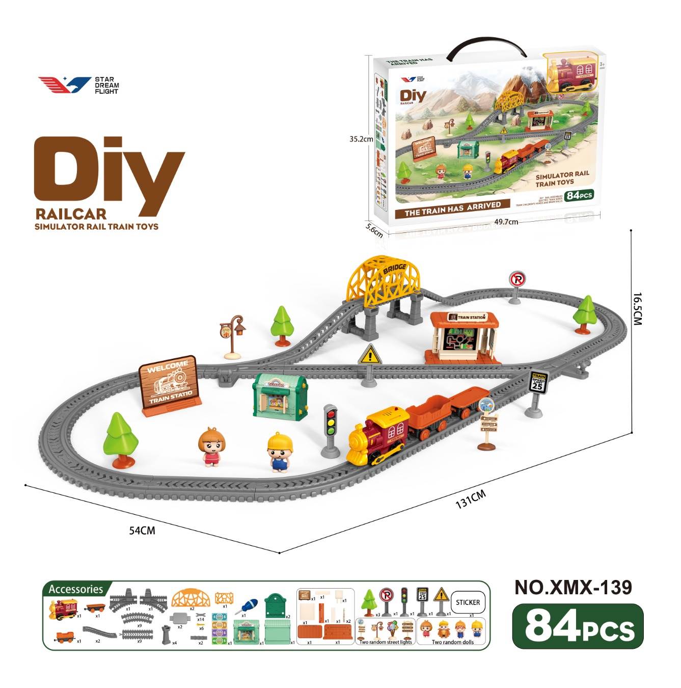 Электрический трек-конструктор DIY, 84 детали