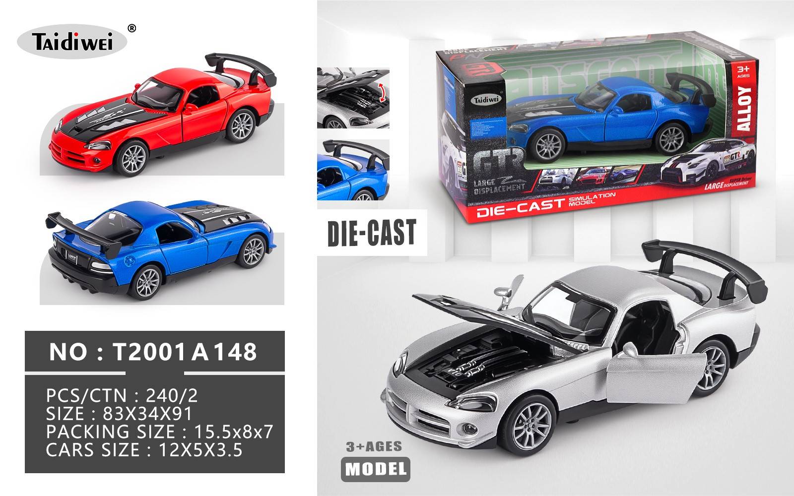 Машинка Dodge из сплава 1:32, инерционная, открывающиеся двери