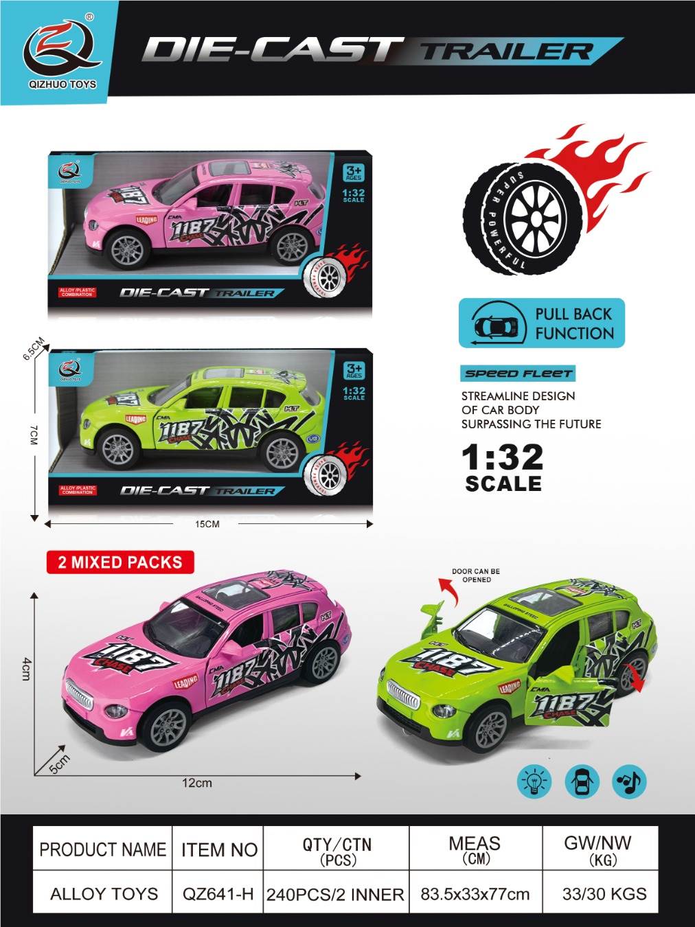 Машинка BMW UV, сплав, свет, звук, 1:32, 2 цвета