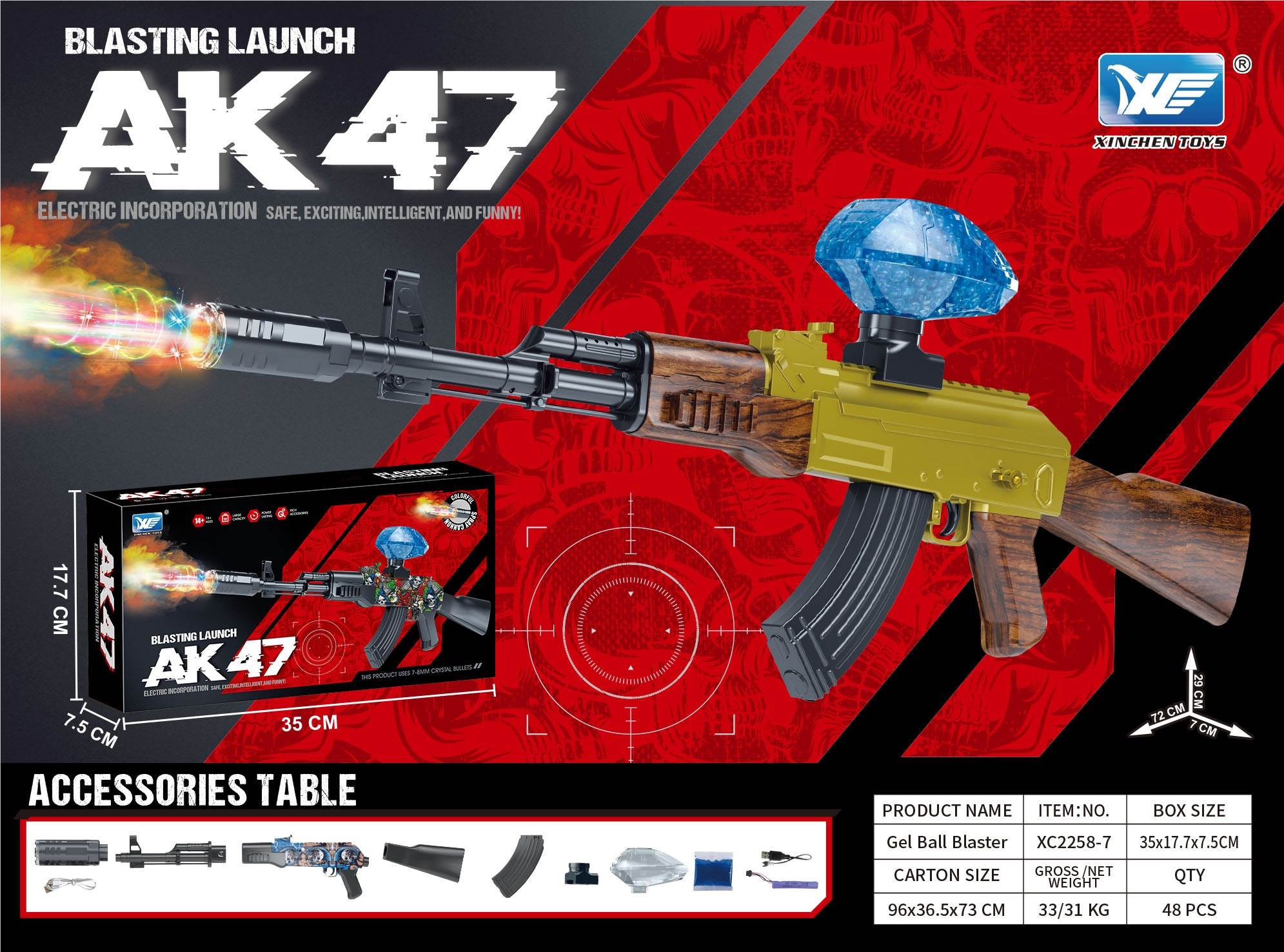 Автомат AK47 с гидрогелевыми пулями, дымом и глушителем