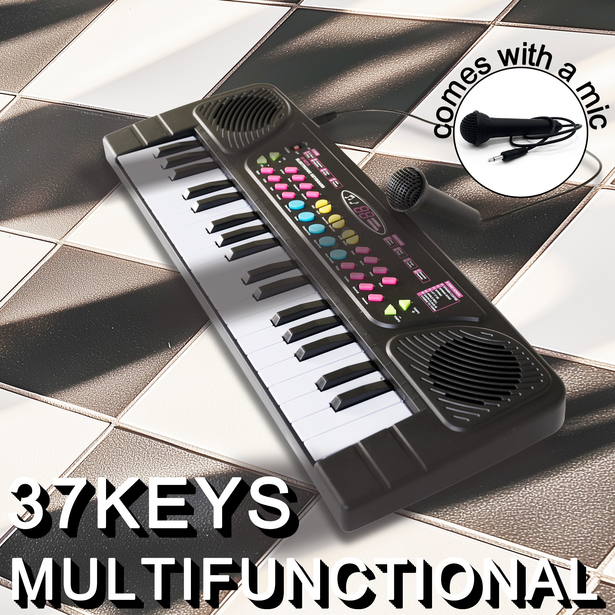 Электронное пианино 37 клавиш, чёрное, с микрофоном и Type-C