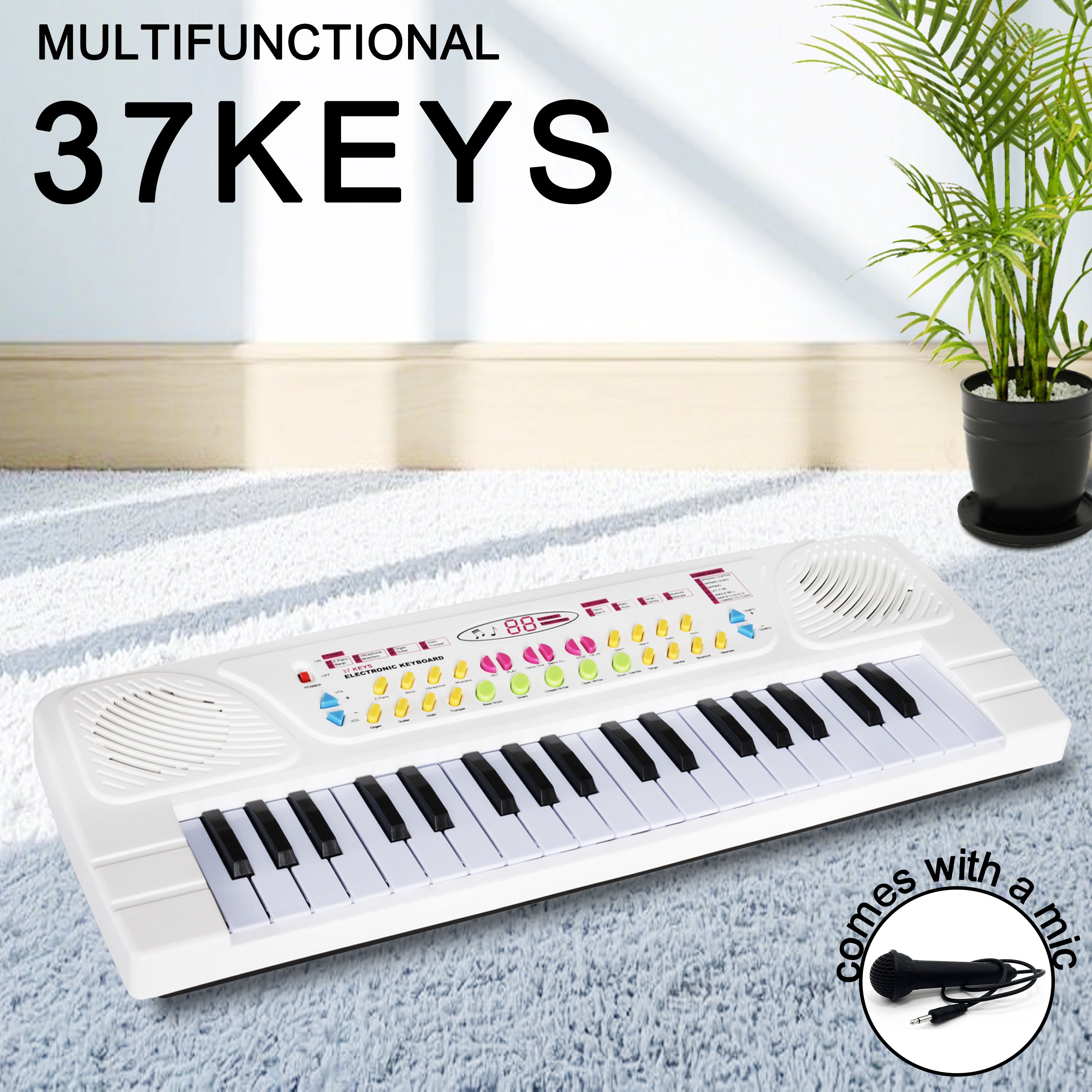 Электронное пианино 37 клавиш, чёрное, с микрофоном и Type-C