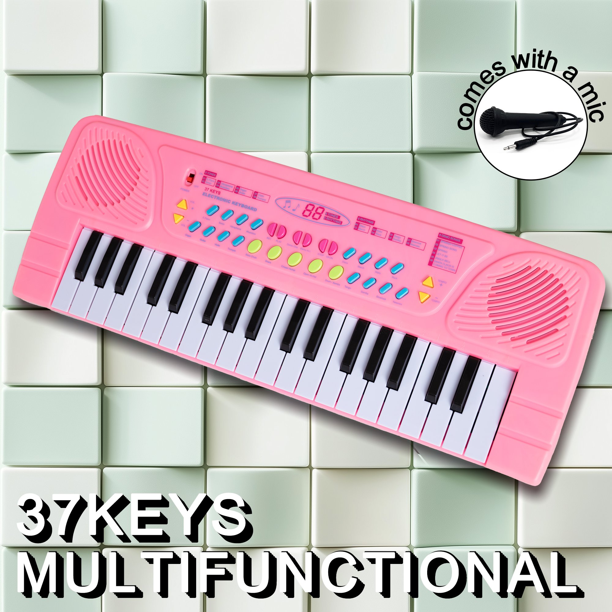 Детский синтезатор 37 клавиш, розовый, с микрофоном и Type-C