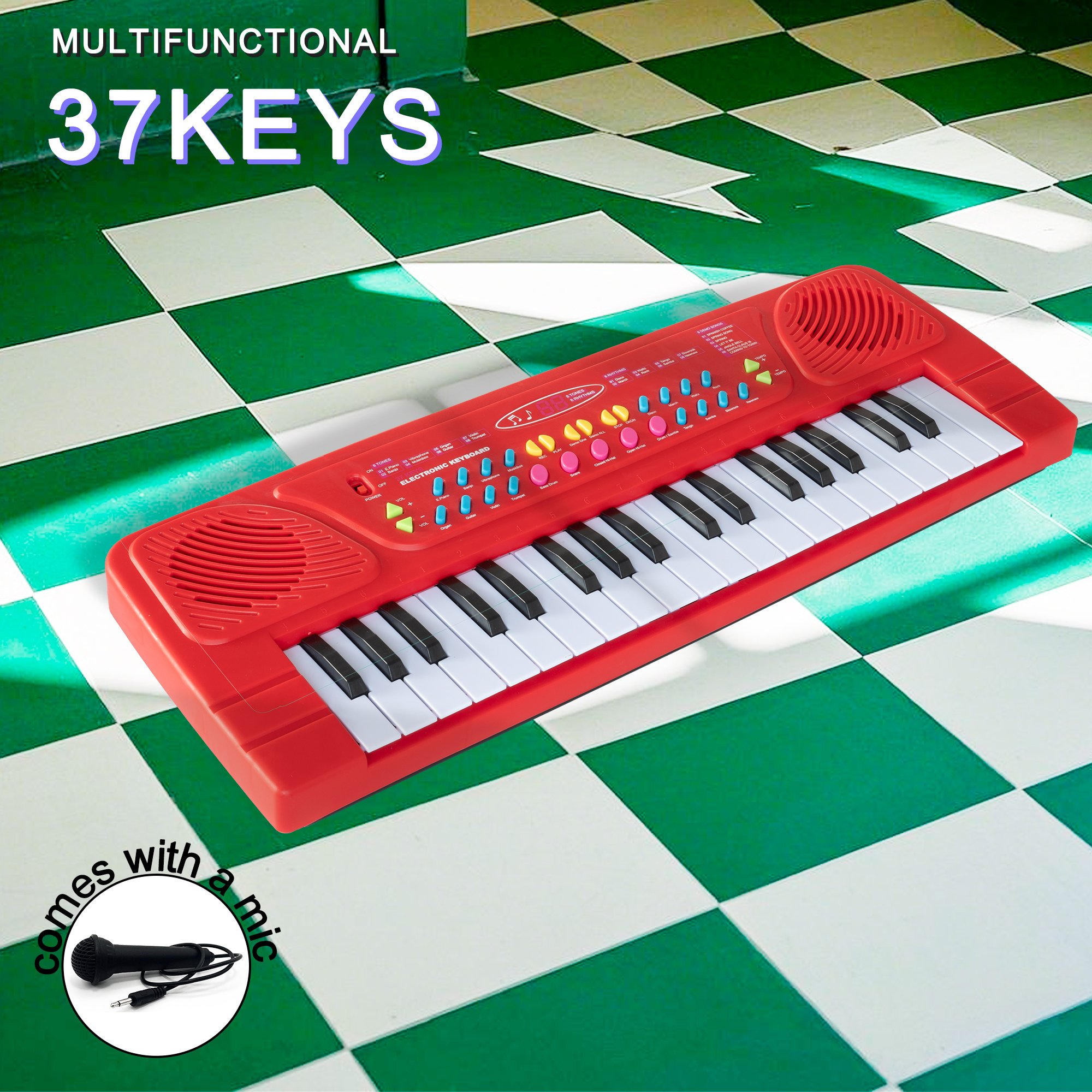 Электронный орган 37 клавиш, красный, с микрофоном и Type-C