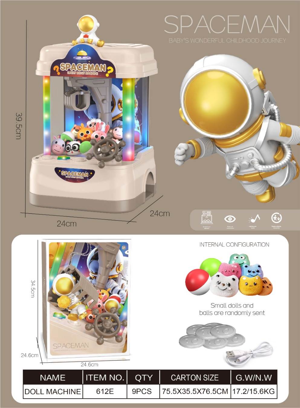 Игровой автомат "Космонавт" с мягкими игрушками