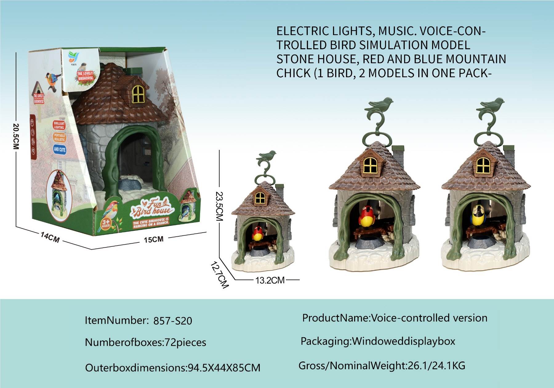 Интерактивная птичка в домике, звук, свет, 2 вида