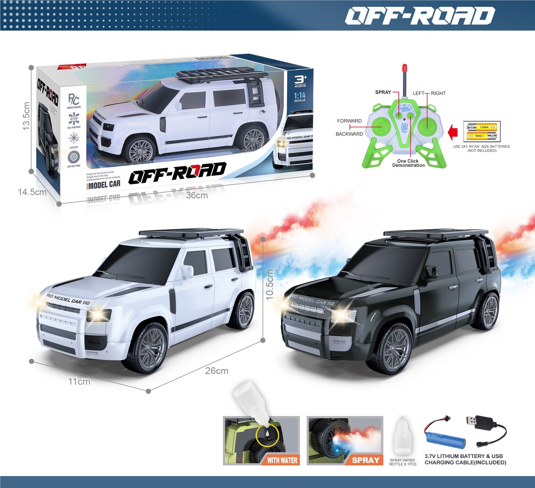 Радиоуправляемая модель Land Rover Defender 1:14 с пультом, светом и паром